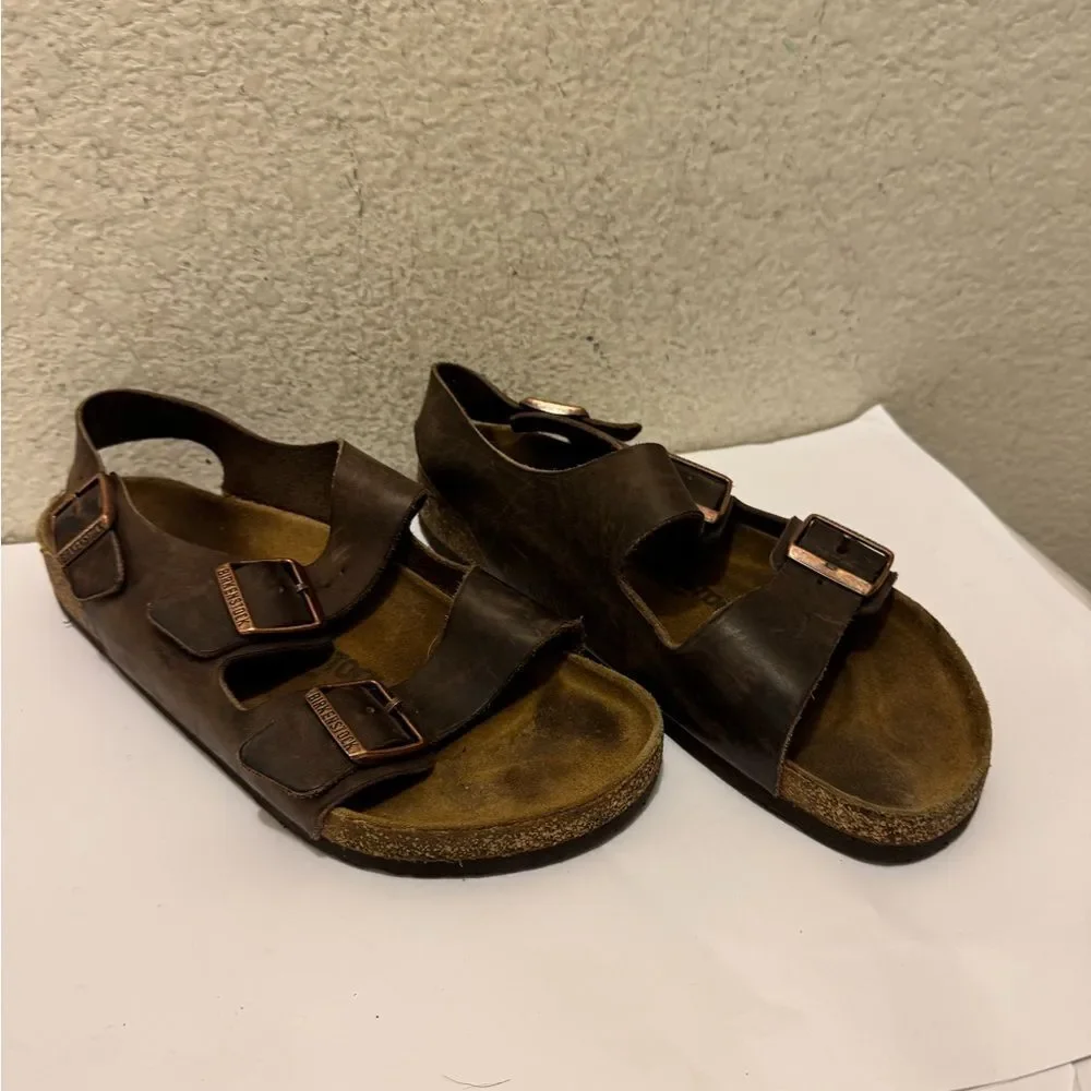 Birkenstock Dark Brown MILANO unisex SANDAL,HABANA,42 (US MENS 9 US WOMENS 11)